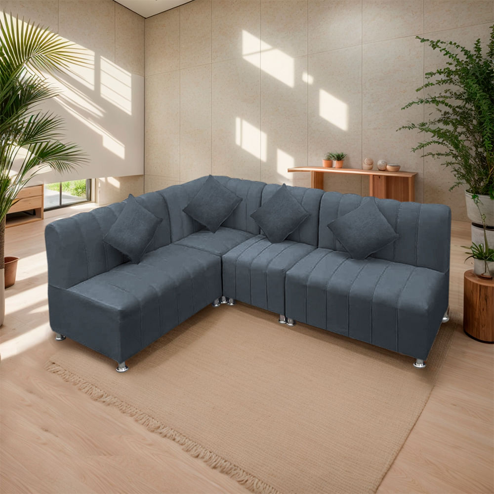 Sofá Seccional en L Treveris 5 Cuerpos Plomo Movenda