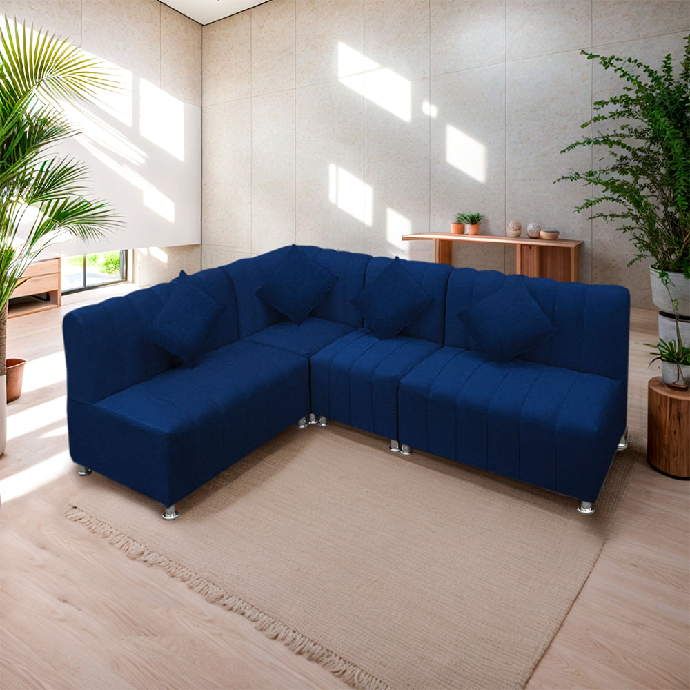 Sofá Seccional en L Treveris 5 Cuerpos Azul Movenda
