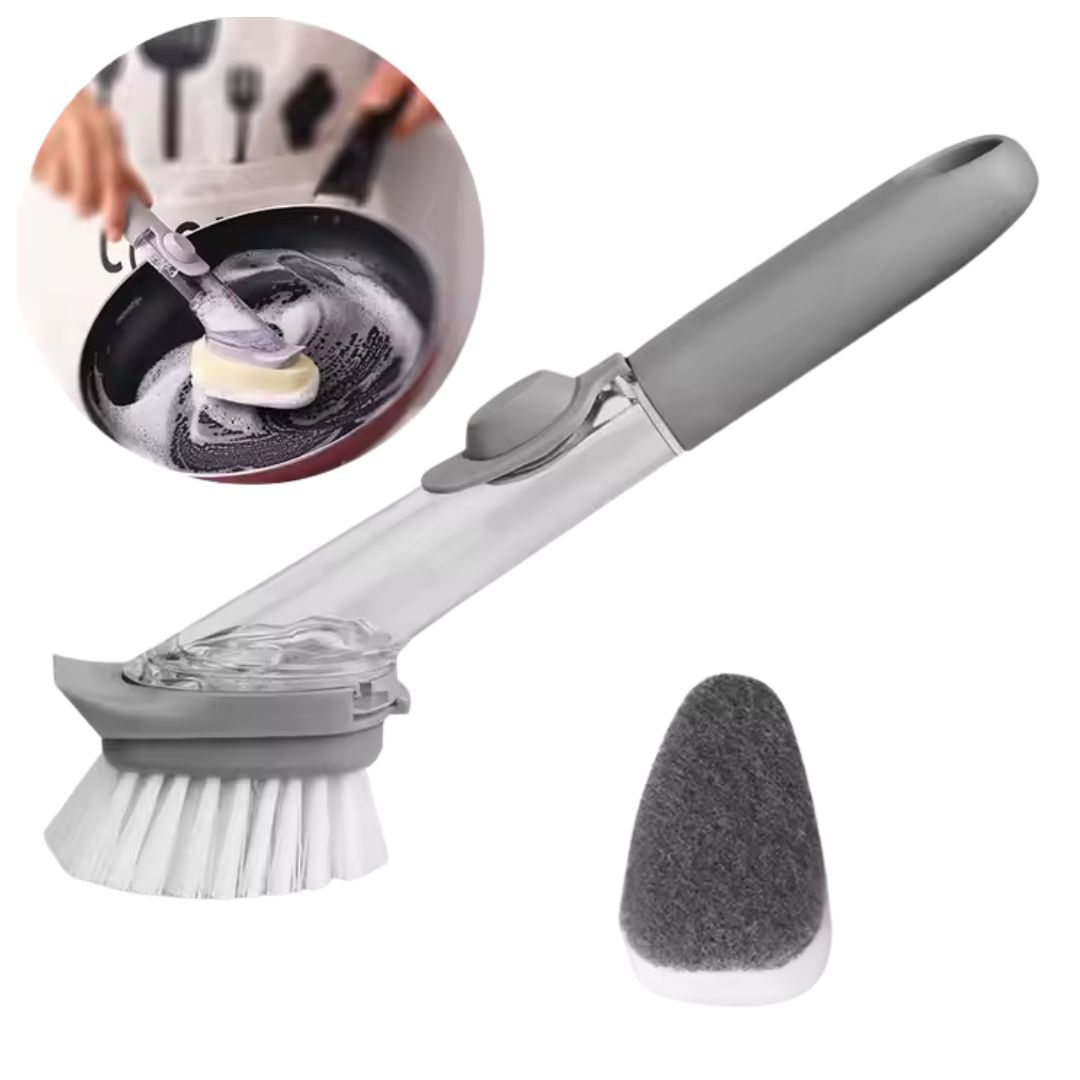 Cepillo de Limpieza Multifuncional 2 en 1 con Dispensador Lavavajillas