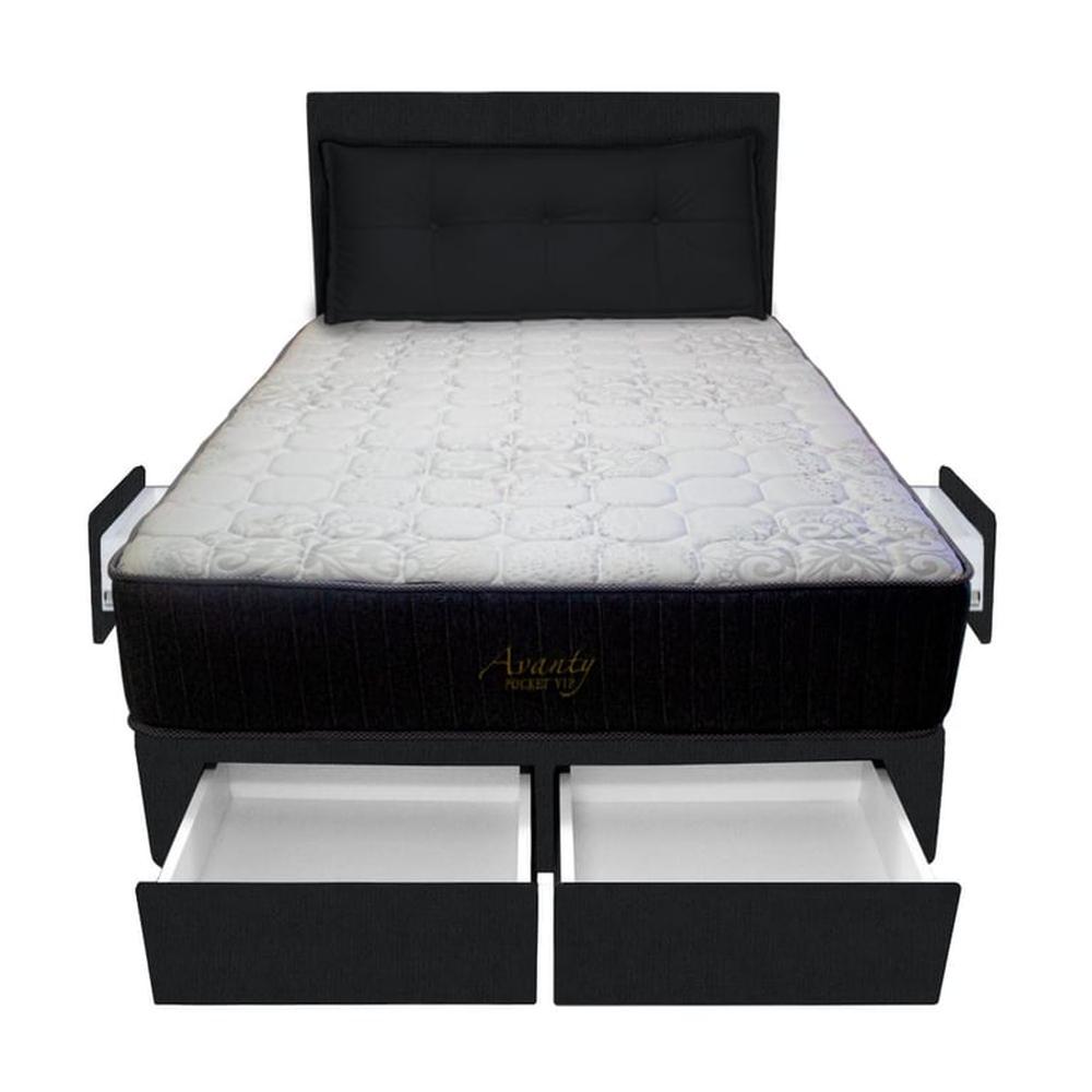 Dormitorio Pocket Vip + 4 Caj. 1.5 Plz + Cabecera + Cojin - Negro Dormitorio Pocket Vip + 4 Caj. 1.5 Plz + Cabecera + Cojin - Negro