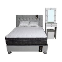 Dormitorio Coquette 1.5 Plz + Cabecera + Tocador + Puff - Gris Claro