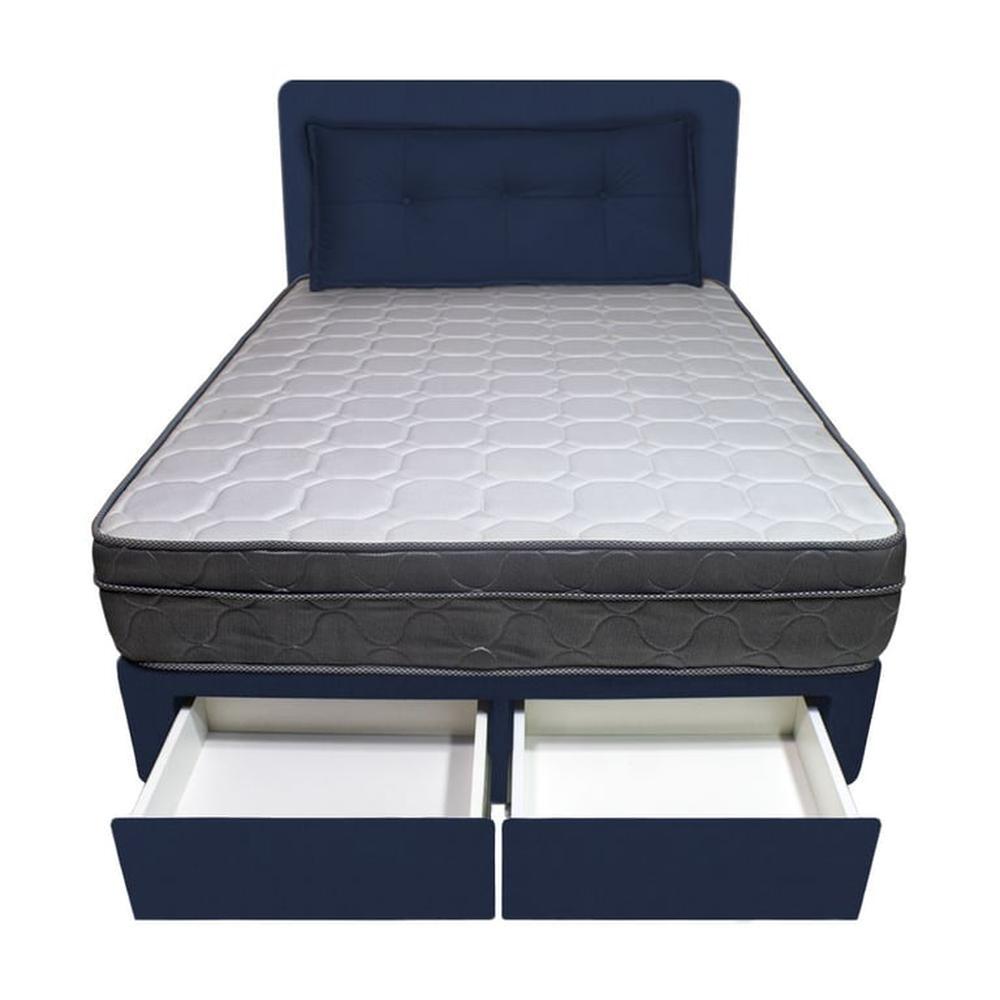 Dormitorio Turin + 2 Cajones 1.5 Plz + Cabecera + Cojin - Azul Marino
