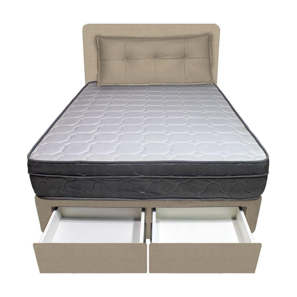 Dormitorio Turin + 2 Cajones 1.5 Plz + Cabecera + Cojin - Beige Claro Dormitorio Turin + 2 Cajones 1.5 Plz + Cabecera + Cojin - Beige Claro
