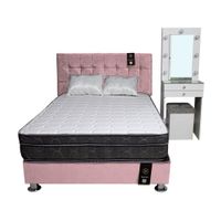 Dormitorio Coquette 1.5 Plz + Cabecera + Tocador + Puff - Rosado