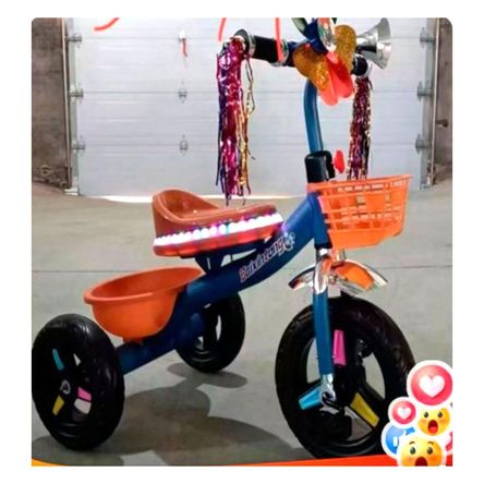Triciclo Doble Canastilla Niños Infantil Luz Led Azul Triciclo Doble Canastilla Niños Infantil Luz Led Azul