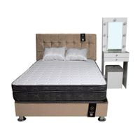 Dormitorio Coquette 2 Plz + Cabecera + Tocador + Puff - Beige Claro
