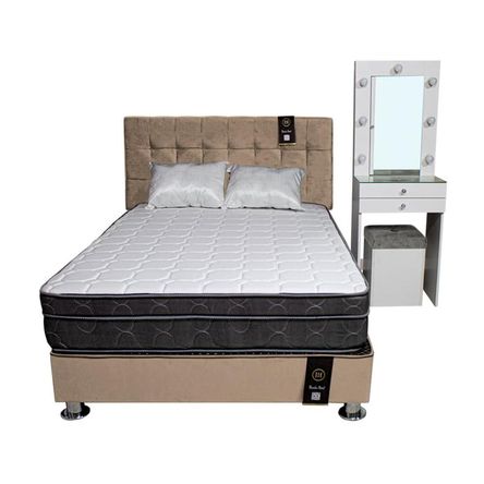 Dormitorio Coquette 2 Plz + Cabecera + Tocador + Puff - Beige Claro Dormitorio Coquette 2 Plz + Cabecera + Tocador + Puff - Beige Claro