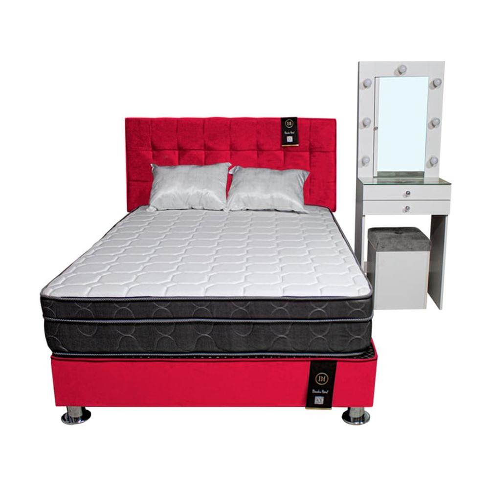 Dormitorio Coquette 2 Plz + Cabecera + Tocador + Puff - Rojo Dormitorio Coquette 2 Plz + Cabecera + Tocador + Puff - Rojo