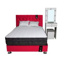 Dormitorio Coquette 2 Plz + Cabecera + Tocador + Puff - Rojo