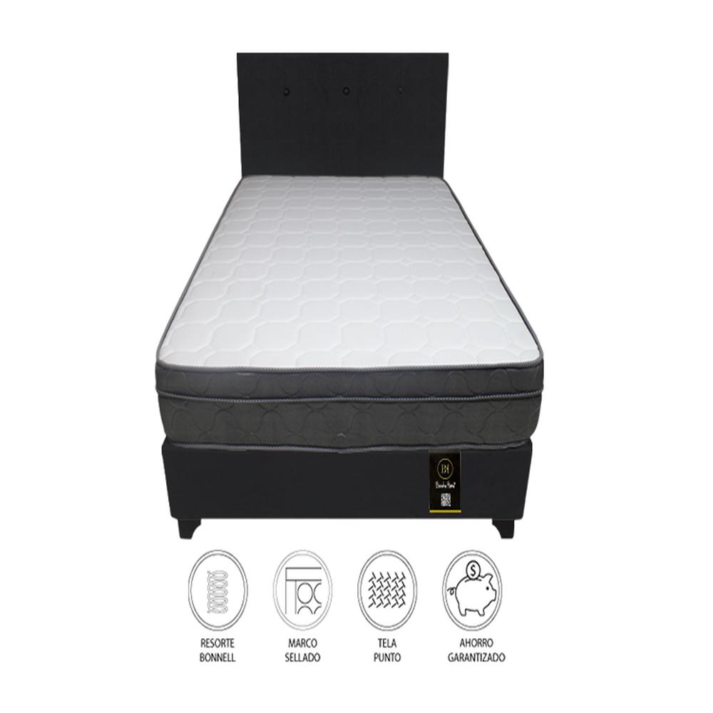 Dormitorio Turin 2 Plz + Cabecera + 2 Almohadas - Negro