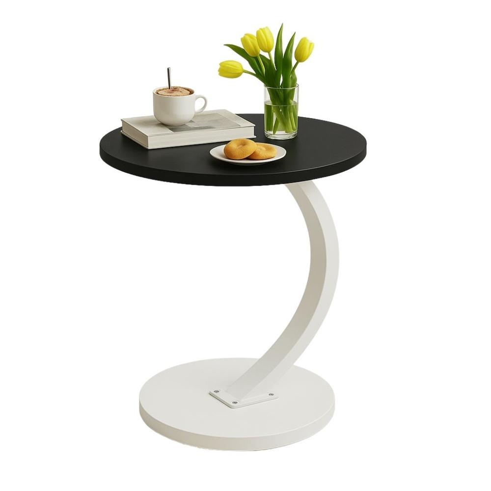 Mesa Auxiliar Circular Moderna en Forma de C Negro con Blanco Mesa Auxiliar Circular Moderna en Forma de C Negro con Blanco