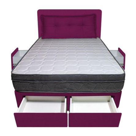 Dormitorio Turin + 4 Cajones Queen + Cabecera + Cojin - Purpura