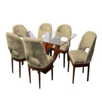Juego de Comedor Brasilia con 6 Sillas Mesa de Vidrio - Beige Oscuro