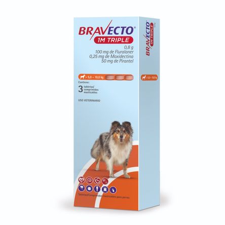 Antipulga Bravecto 5 - 10KG x 3 Tab Protección Total 111 Días Antipulga Bravecto 5 - 10KG x 3 Tab Protección Total 111 Días