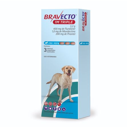 Antipulga Bravecto 20 - 40KG x 3 Tab Protección Total 111 Días Antipulga Bravecto 20 - 40KG x 3 Tab Protección Total 111 Días