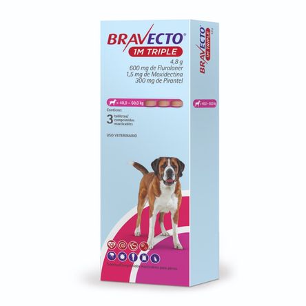 Antipulga Bravecto 40 - 60KG x 3 Tab Protección Total 111 Días Antipulga Bravecto 40 - 60KG x 3 Tab Protección Total 111 Días