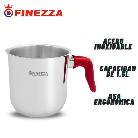 Jarra de acero para leche Finezza 1.5L Acero Inox, Asa Rojo Jarra de acero para leche Finezza 1.5L Acero Inox, Asa Rojo