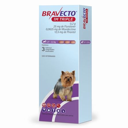 Antipulga Bravecto 1.27 - 2.5KG x 3 Tab Protección 111 Días Antipulga Bravecto 1.27 - 2.5KG x 3 Tab Protección 111 Días