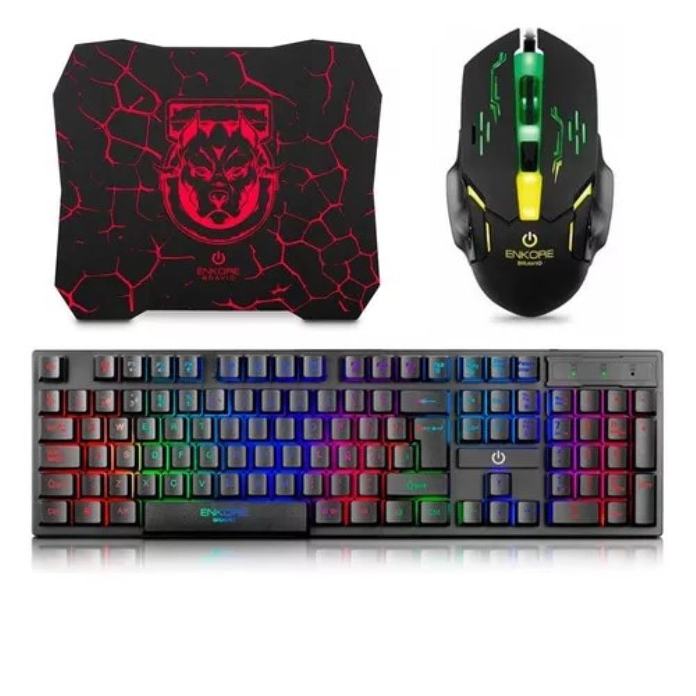 Combo 3 en 1 teclado, mouse y pad mouse enkore bravio g1000-3