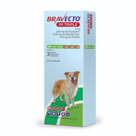 Antipulga Bravecto 10 - 20KG x 3 Tab Protección Total 111 Días Antipulga Bravecto 10 - 20KG x 3 Tab Protección Total 111 Días