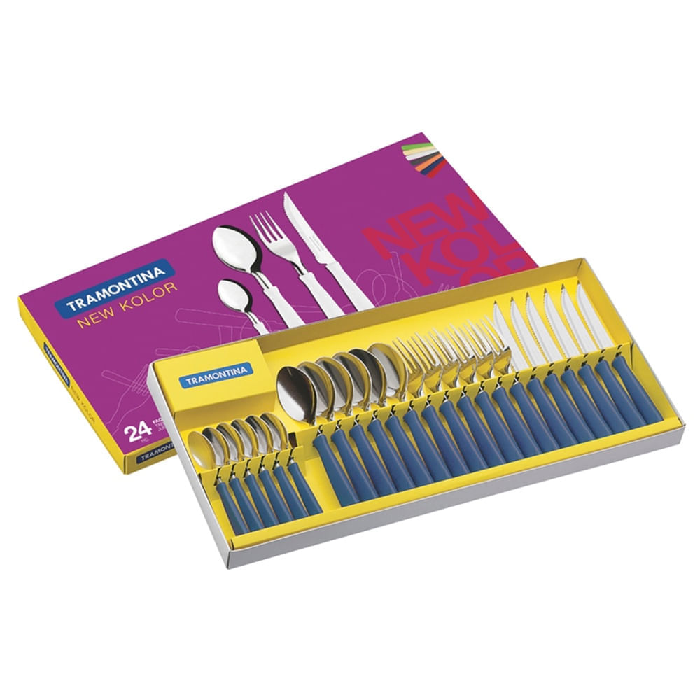 Juego de Cubiertos Tramontina New Kolor Azul 24 Piezas