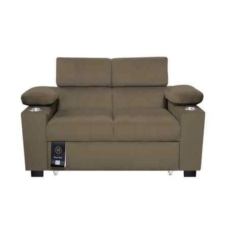Sofá Cama Baltimore con Porta Vasos y Bolsillo 1.5 plz - Beige Oscuro