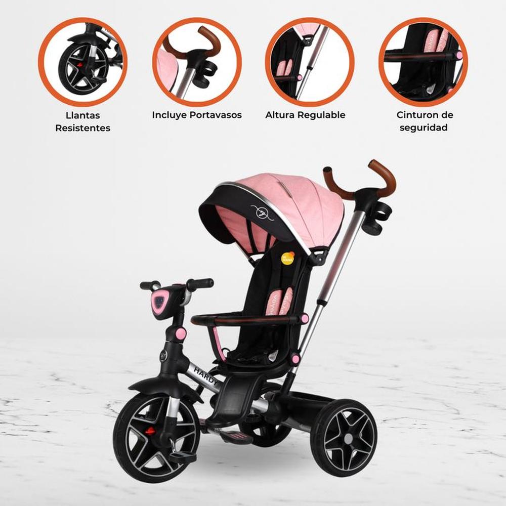 Triciclo Guiador Reversible 360° «HARDY» Pink