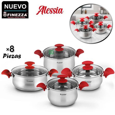 Juego de Ollas Alessia 8 Piezas Acero Inoxidable FZ-1012CB