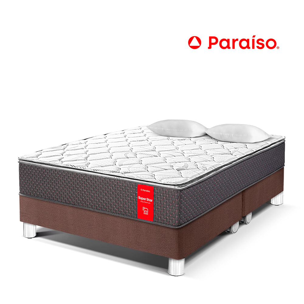 Cama Paraíso Super Star King Chocolate + 2 almohadas + protector