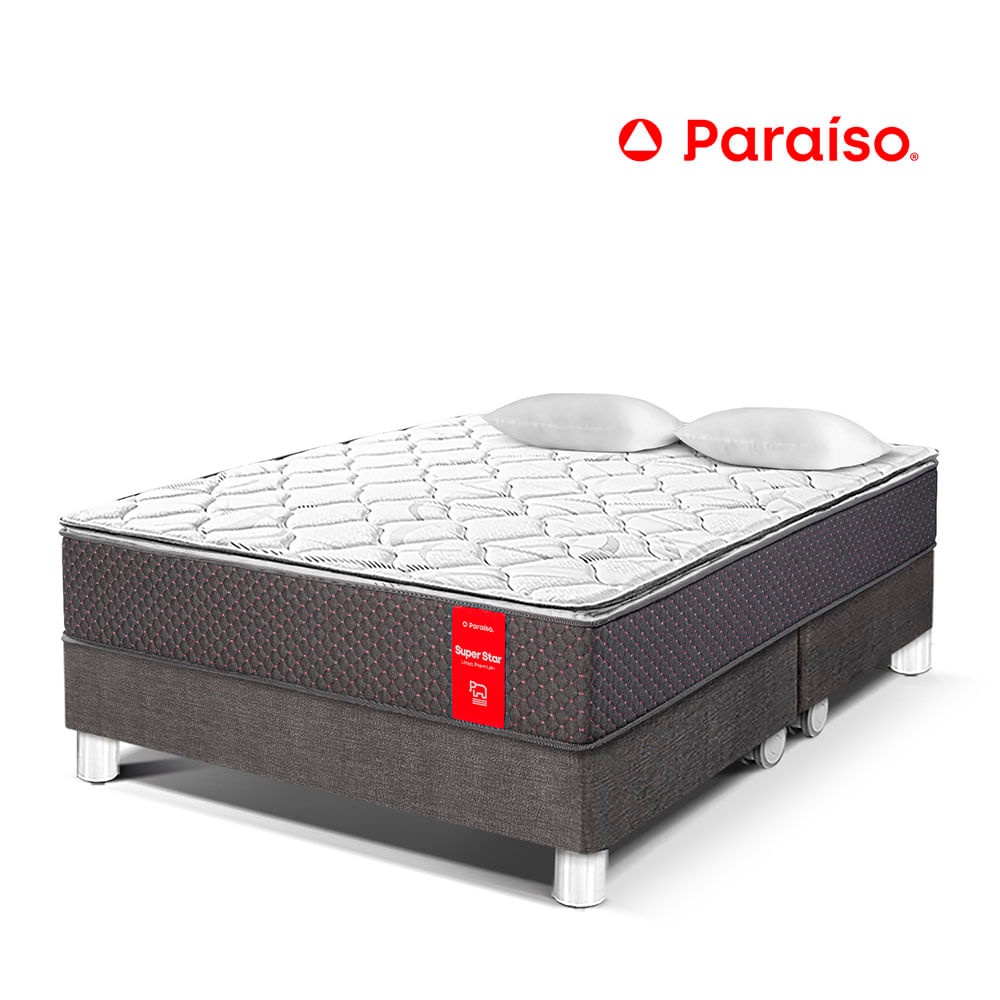 Cama Paraíso Super Star King Acero + 2 almohadas + protector