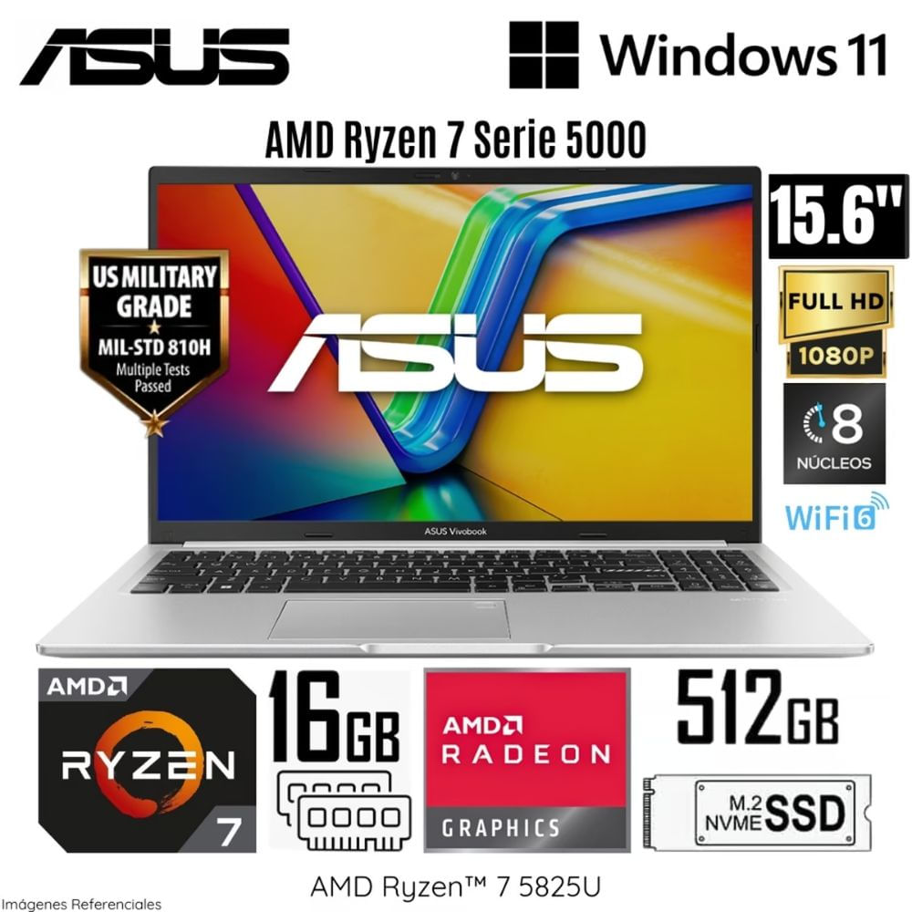 Laptop Asus Vivobook M1502YA-NJ572W AMD Ryzen 7-5825U 16GB RAM 512GB SSD 15.6"" FHD WIN 11