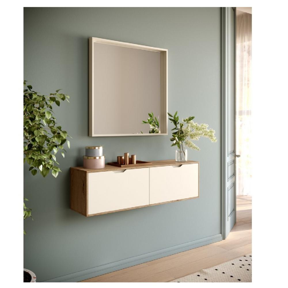 Recibidor Flotante Tadeo color Blanco/Natural 2 puertas con espejo TU MESITA