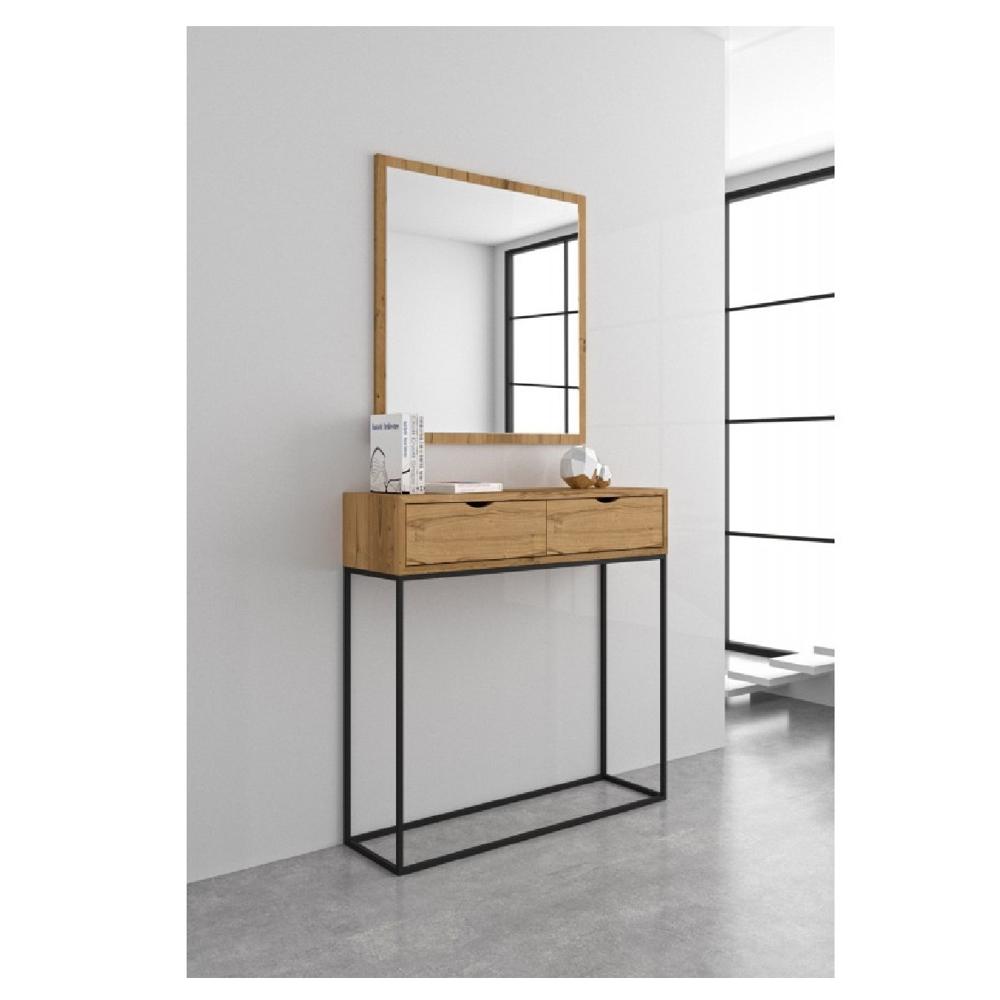 Consola Industrial Scott color Natural/Negro 2 cajones base Metalica TU MESITA