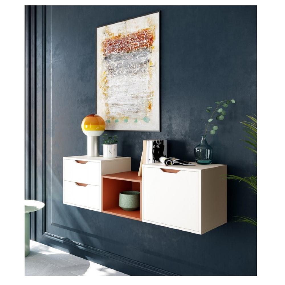 Consola Flotante 3 Modulos Piscis color Blanco/Arcilla 2 cajones 1 puerta TU MESITA