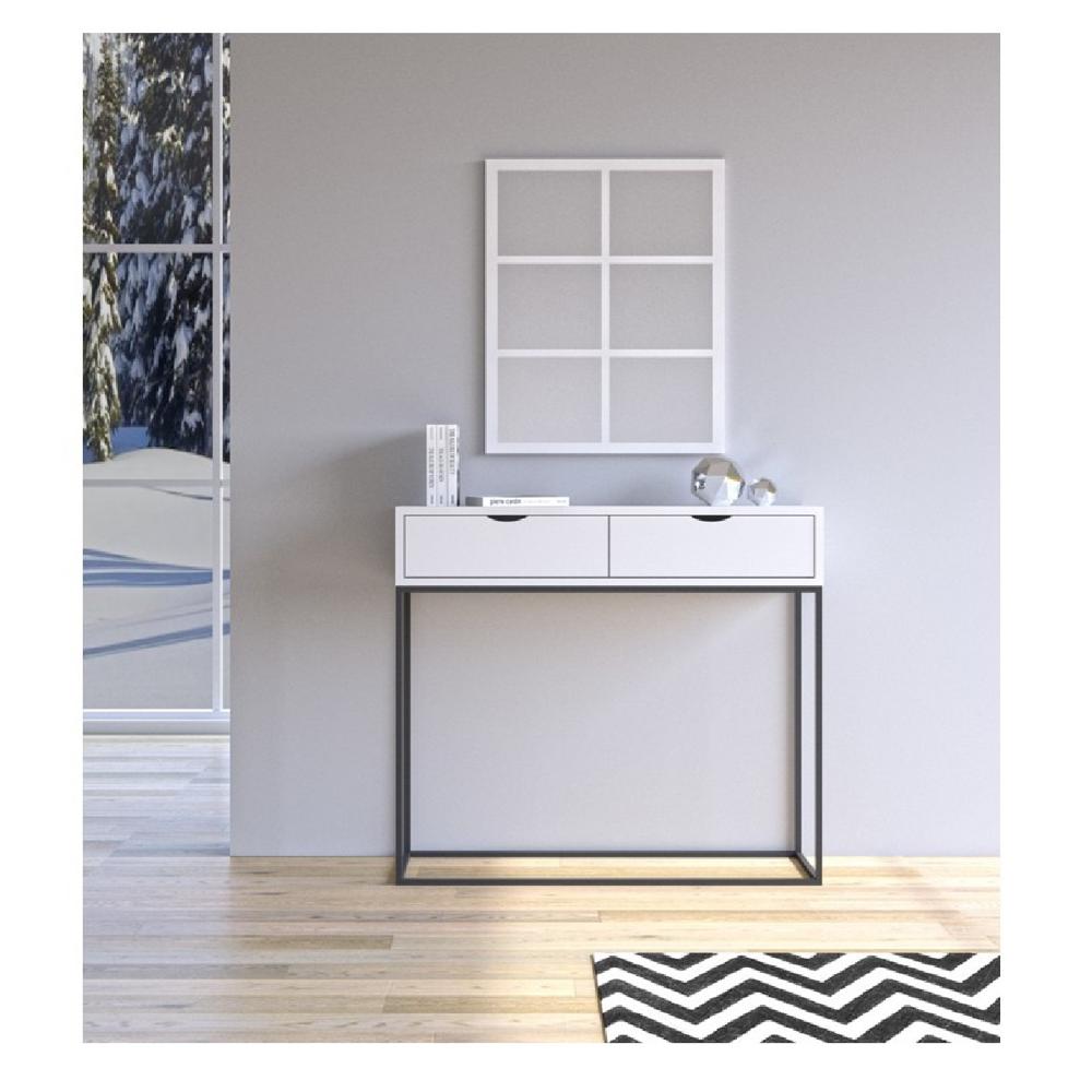 Consola Industrial Scott color Blanco/Negro 2 cajones base Metalica TU MESITA