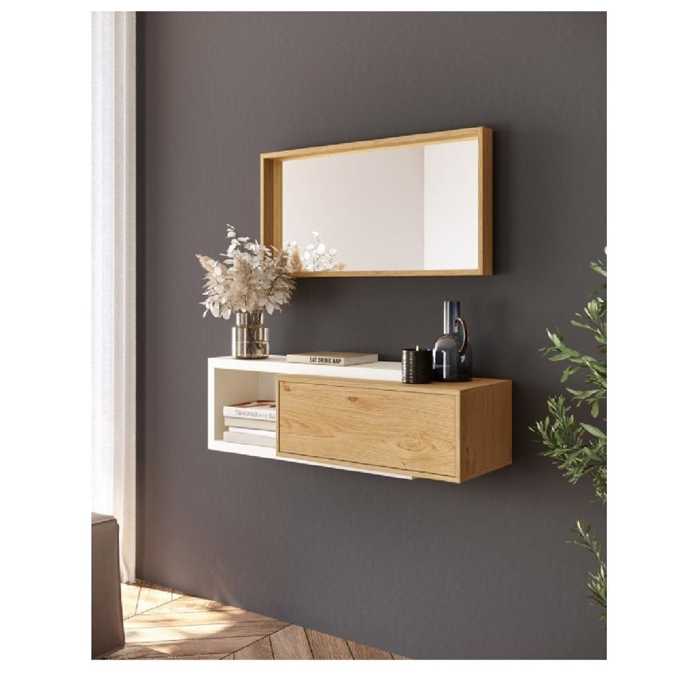 Moderna Consola Flotante Ibis 1 puerta color Blanco/Natural TU MESITA