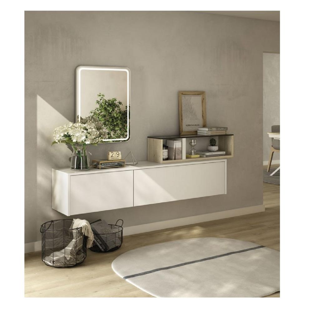 Recibidor Minimalista Floltante Capri color Blanco/Ceniza 2 puertas TU MESITA