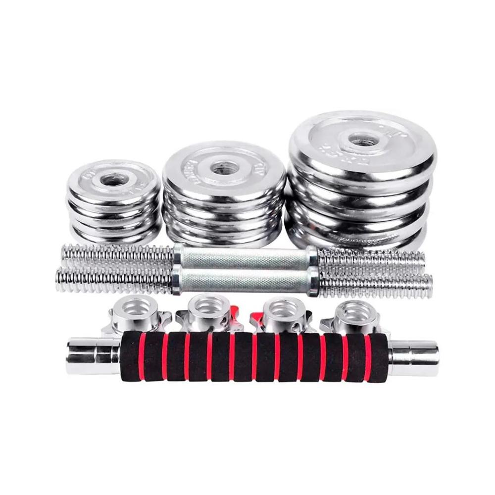 Pesas Mancuernas Cromadas Set 30kg Con Maletin Y Adaptador Barra