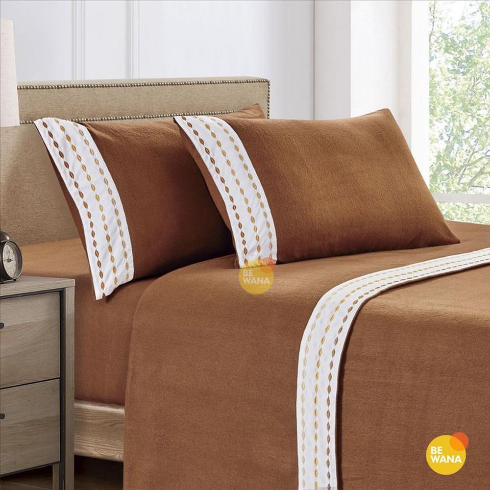 Set de Sabanas Polar Bordada Ultra Suave de 4 Piezas 2 Plazas