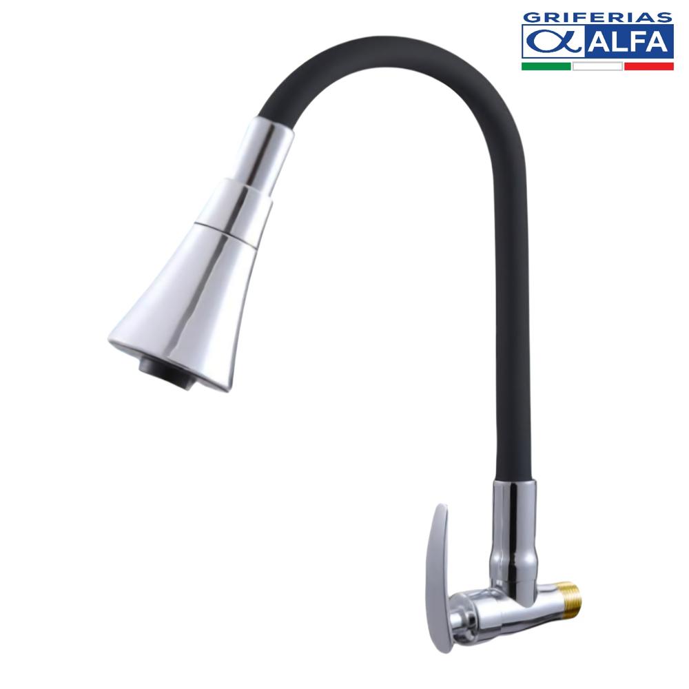 Llave Lavadero para Pared Flexible Cónico Negro ALF-2091 ALFA