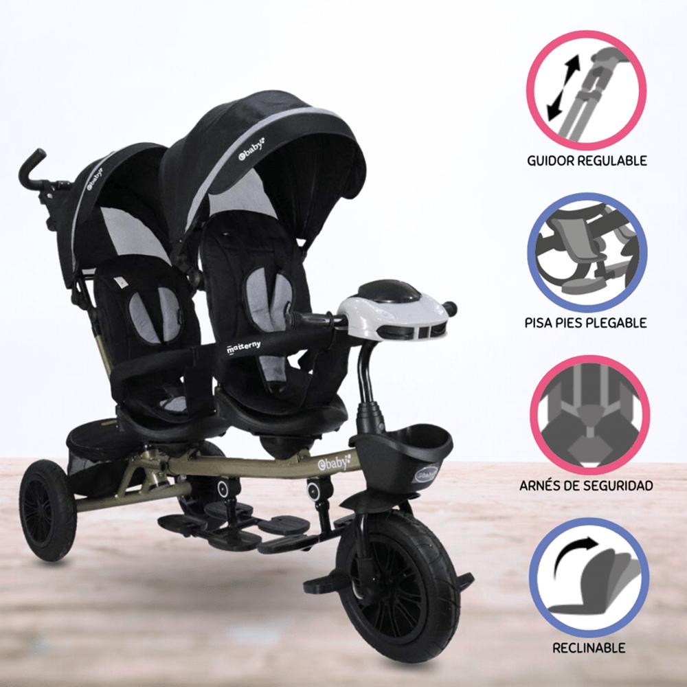 Triciclo Guiador EBABY GEMELAR BLACK