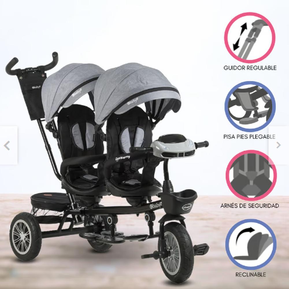 Triciclo Guiador EBABY GEMELAR GRAY