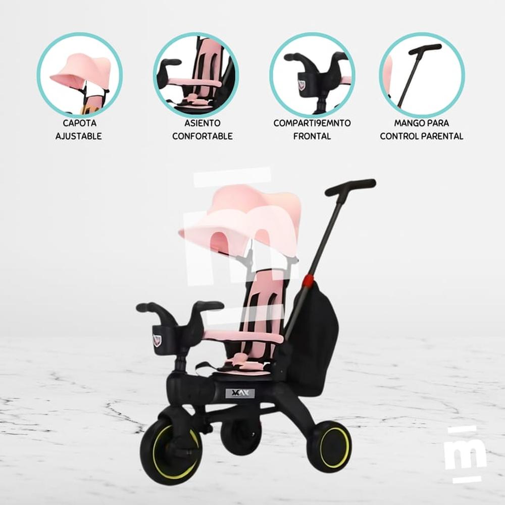 Triciclo Guiador Plegable para Niños «MAX» Pink