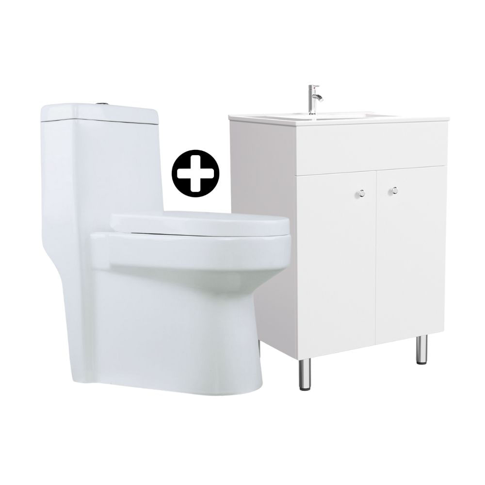 COMBO Baño Orange: Inodoro One Piece Antártico Brillante + Vanitorio Viena 60cm Blanco