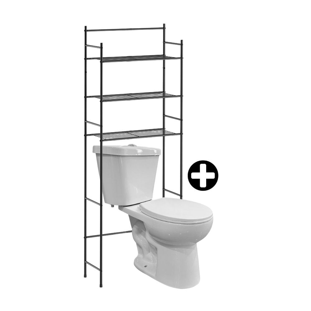 COMBO Baño Orange: Taza + Tanque + Asiento Gamma Blanco + Organizador sobre Inodoro 3 niveles Negro