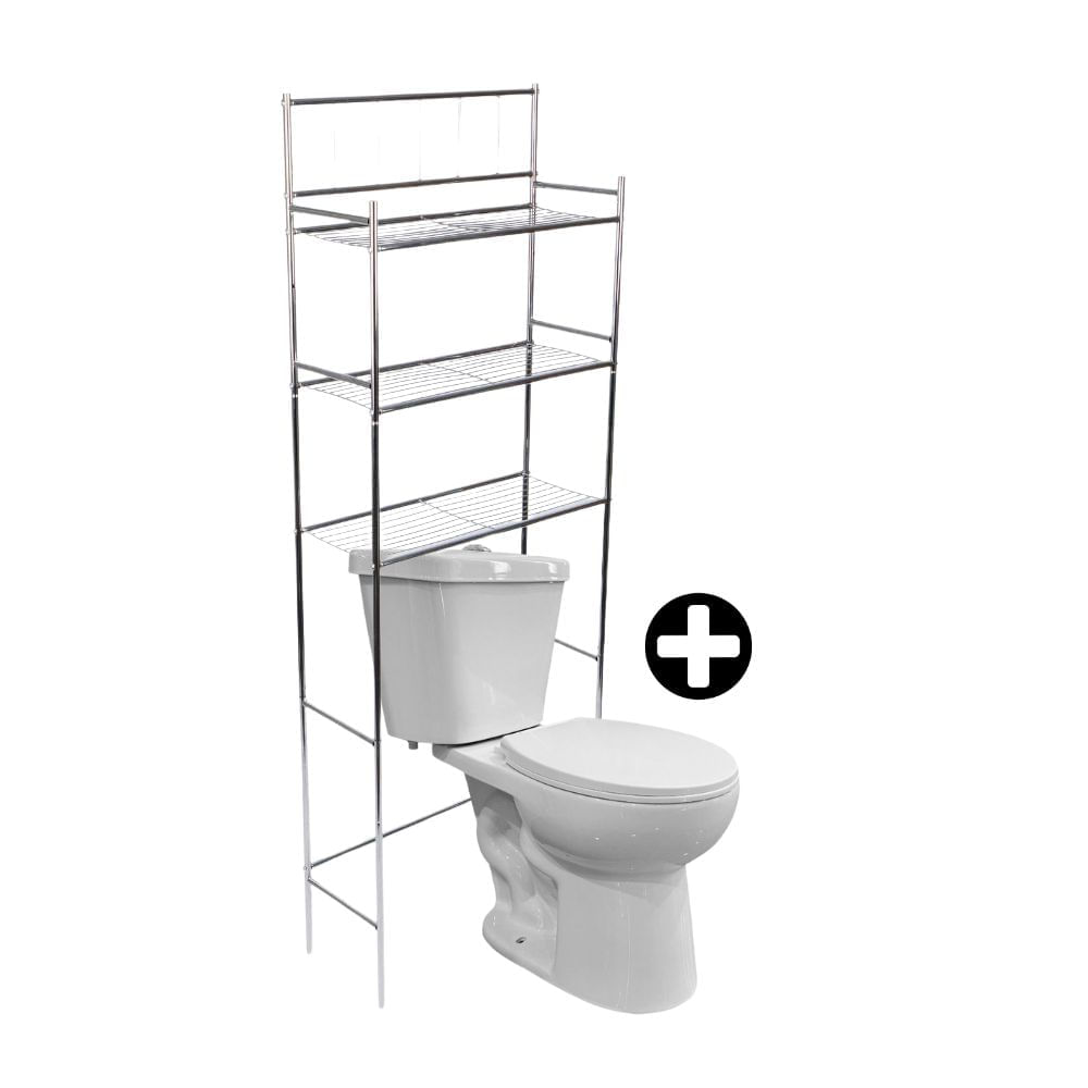 COMBO Baño Orange: Taza + Tanque + Asiento Gamma Blanco + Organizador Sobre Inodoro 3 Niveles Cromado