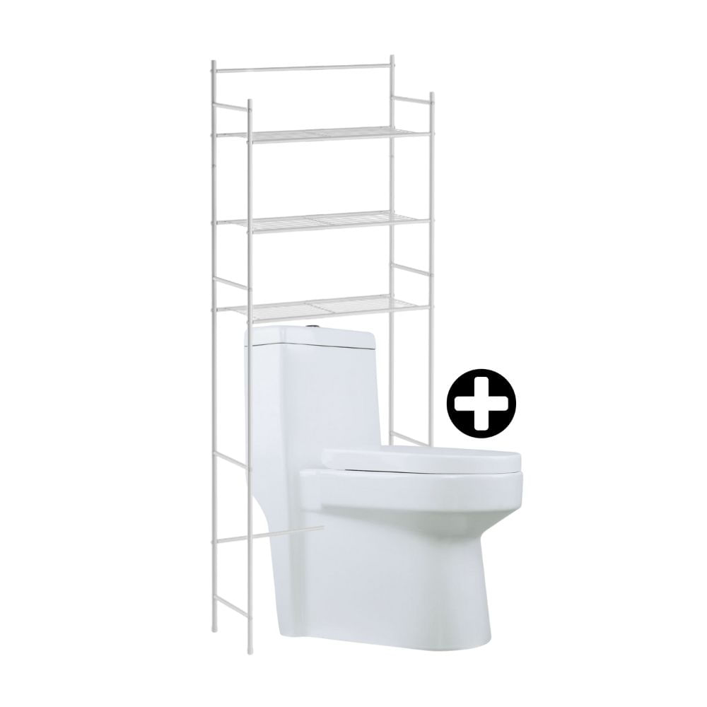 COMBO Baño Orange: Inodoro One Piece Antártico Brillante + Organizador sobre inodoro 3 niveles Blanco