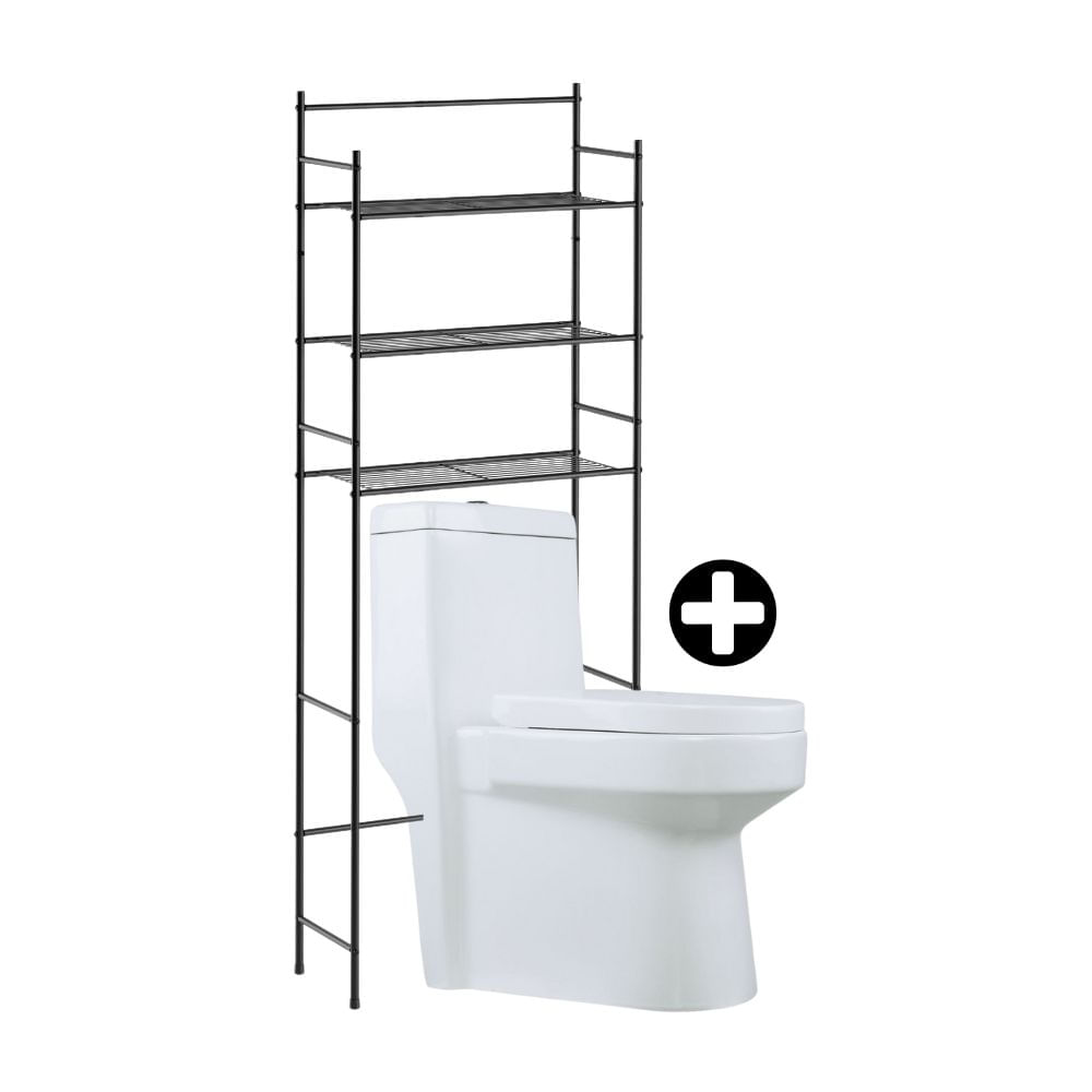 COMBO Baño Orange: Inodoro One Piece Antártico Brillante + Organizador sobre Inodoro 3 niveles Negro