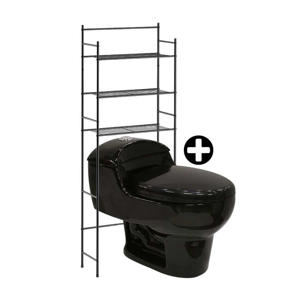 COMBO Baño Orange: Inodoro One Piece Ártico Negro + Organizador sobre Inodoro 3 niveles Negro