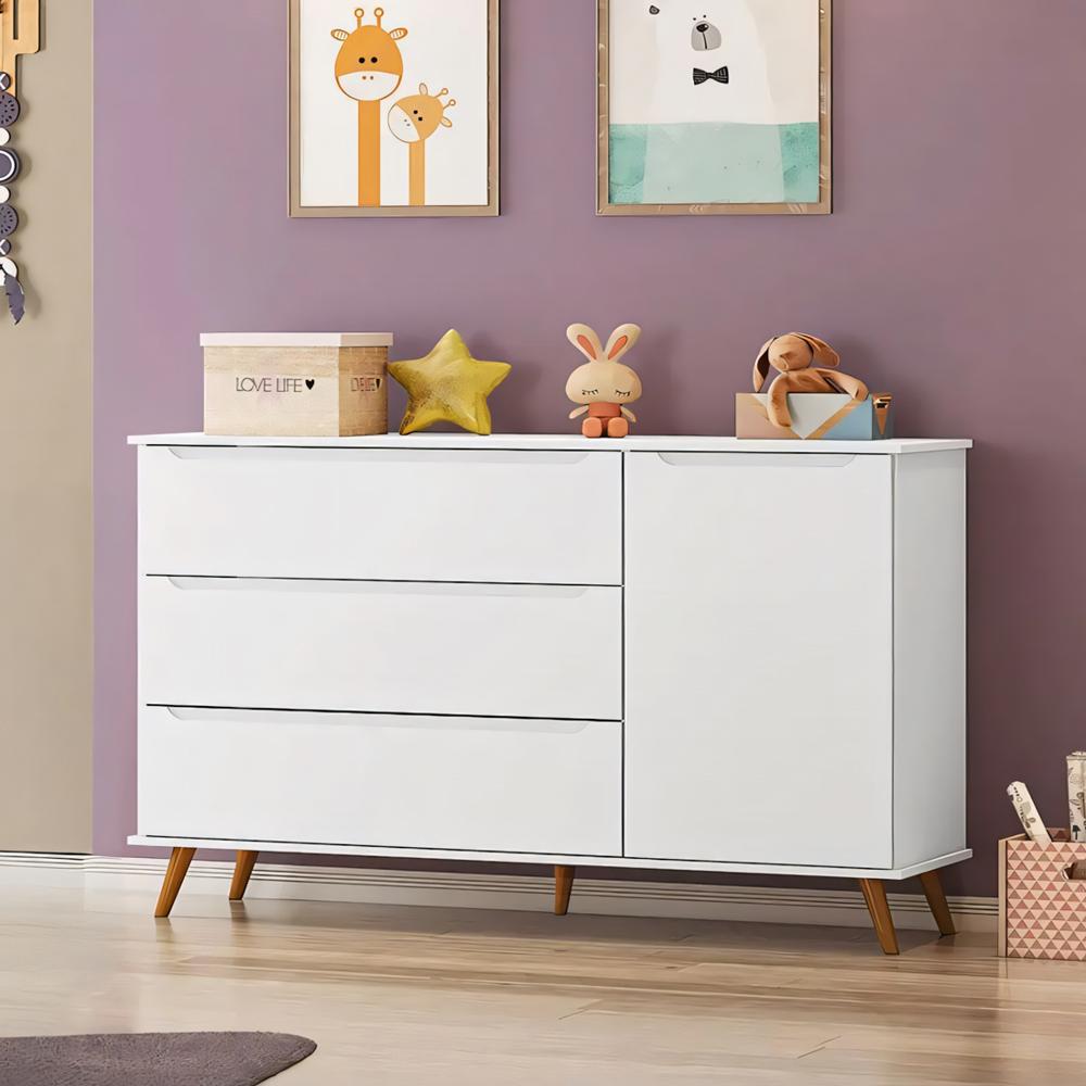 Cómoda Para Bebé Nordik 3 Cajones y 1 Gabinete Blanco 120 cm Huk